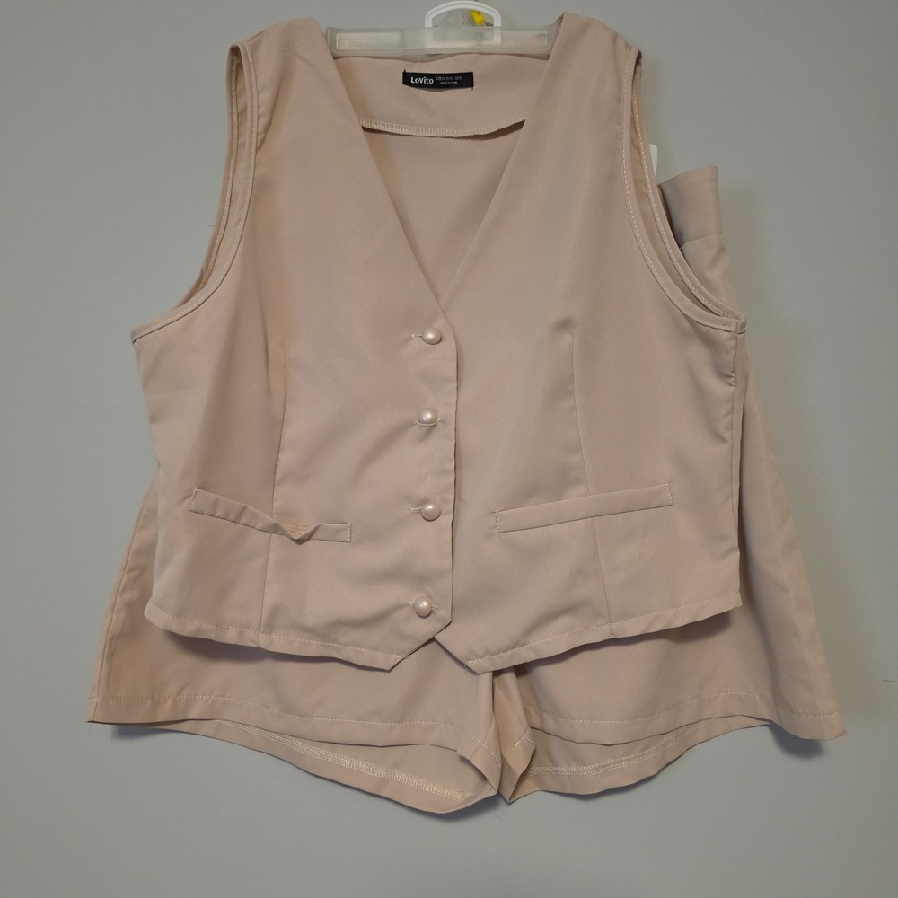 Lovito Solid Beige Vest and Shorts Co-ord Set Size XL US 12